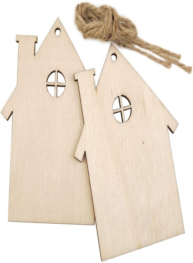 Cliths Pack of 10 Wooden House Cutout Ornaments - Small Wood Crafts Shaped Hanging Ornaments Gift Tags for Wedding Birthday Christmas Home Party Decoration - Image 1